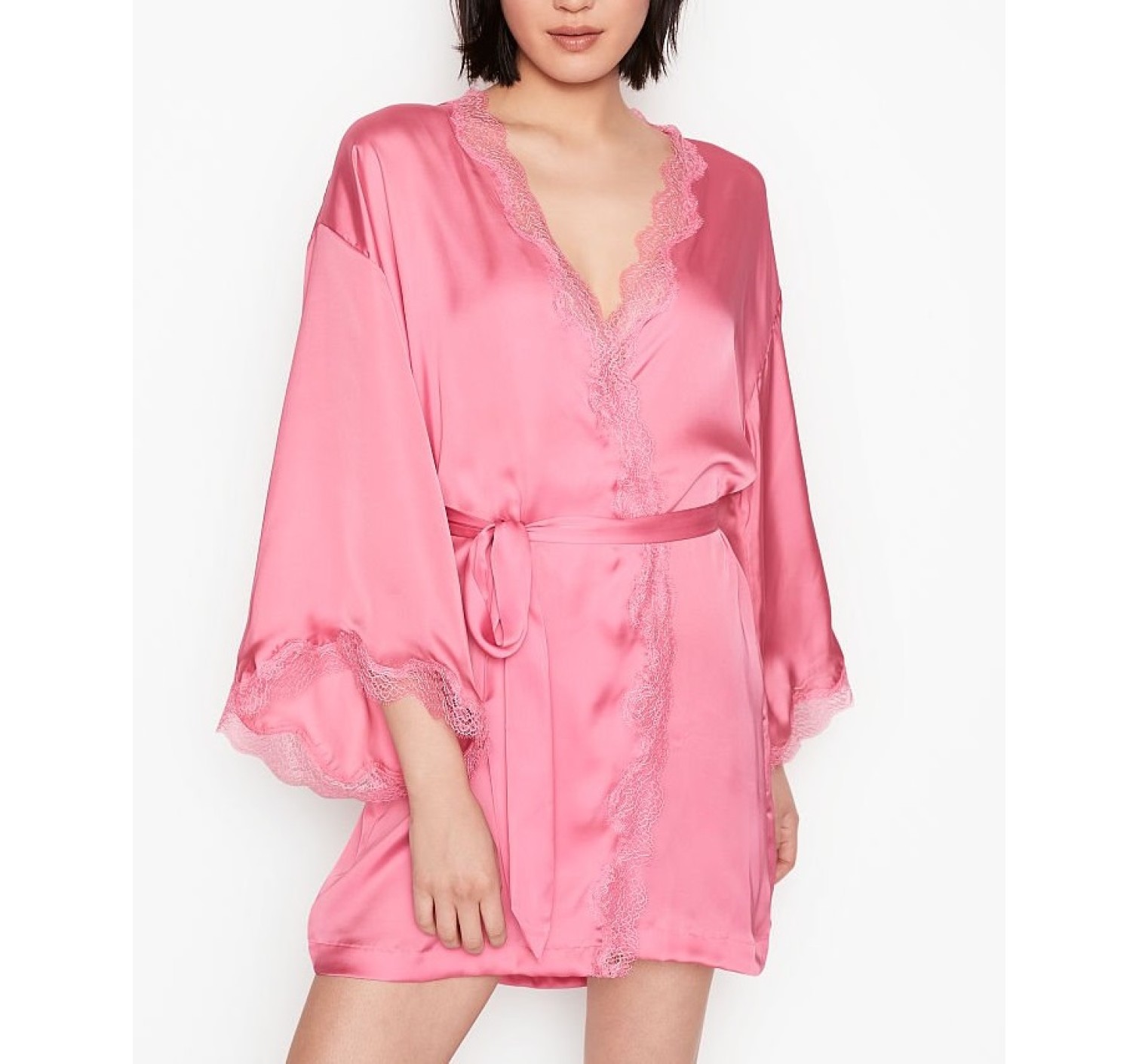 Халат Victoria's Secret Satin Lace Trim Robe So Rose