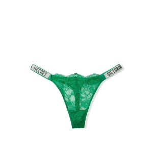 Трусики Victoria's Secret Very Sexy Green Lace with Shine Strap Thong panty