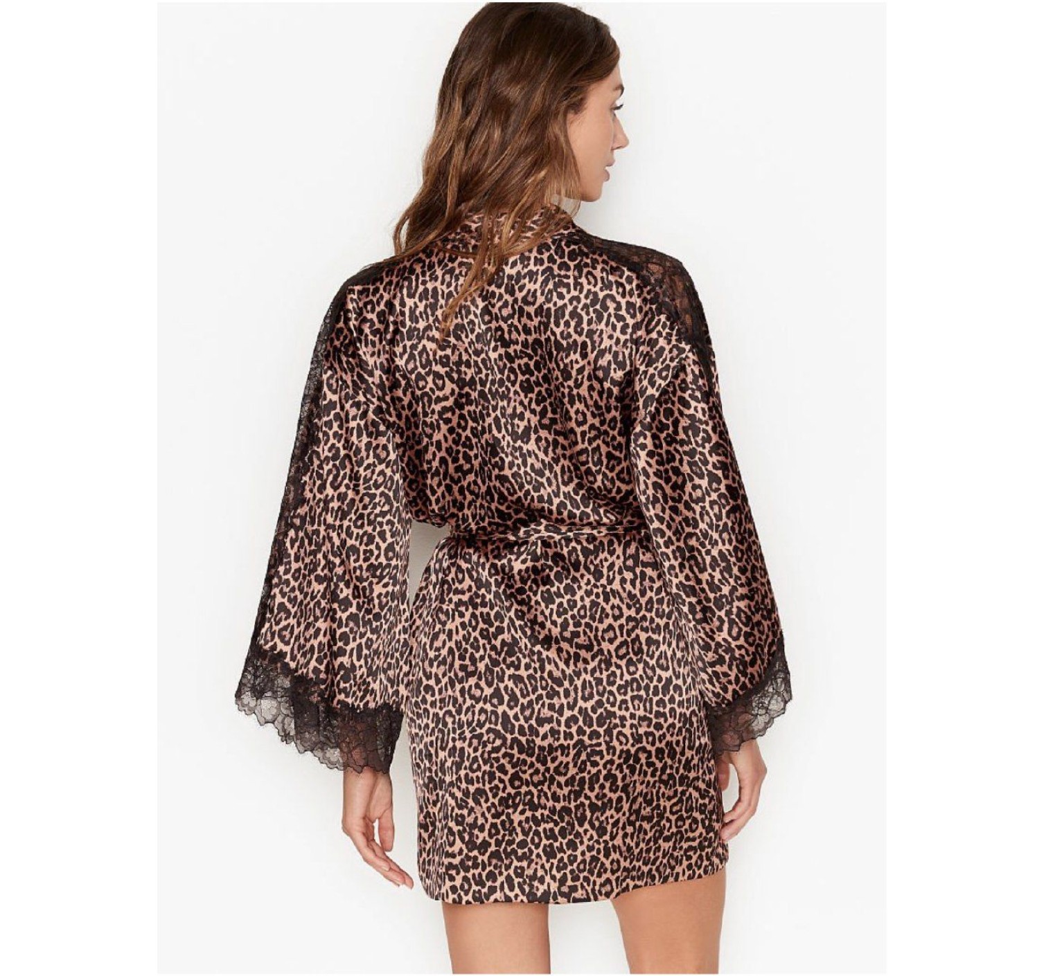 Халат Victoria's Secret Satin Lace Kimono Leopard