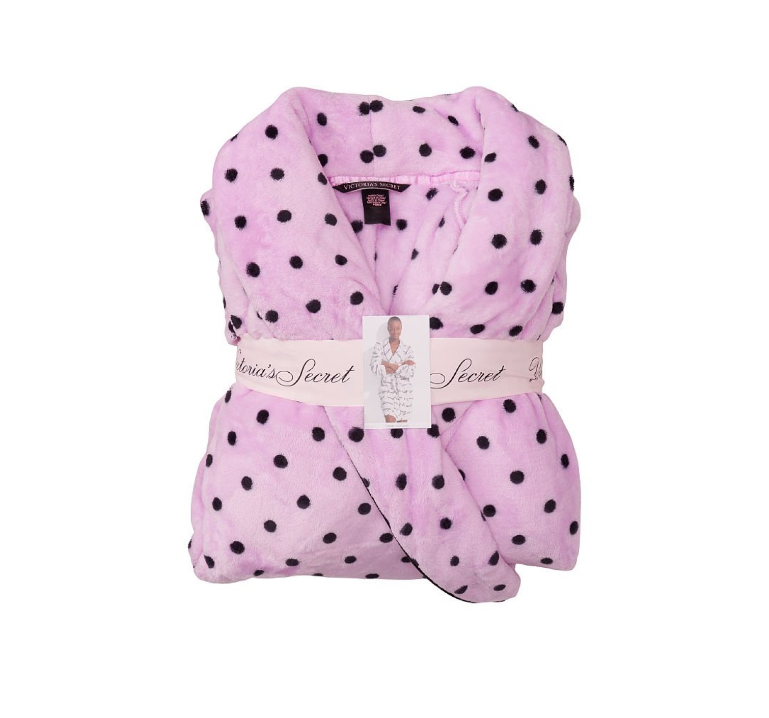 Плюшевий Халат Victoria's Secret Logo Short Cozy Robe Pink &amp; Black dot