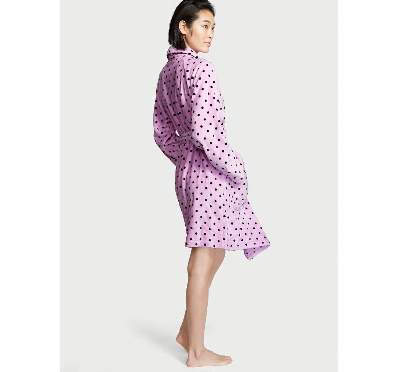Плюшевий Халат Victoria's Secret Logo Short Cozy Robe Pink &amp; Black dot