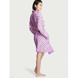 Плюшевий Халат Victoria's Secret Logo Short Cozy Robe Pink &amp; Black dot