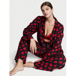 Пижама Victoria’s Secret Flannel Long PJ Set Black Painted Hearts