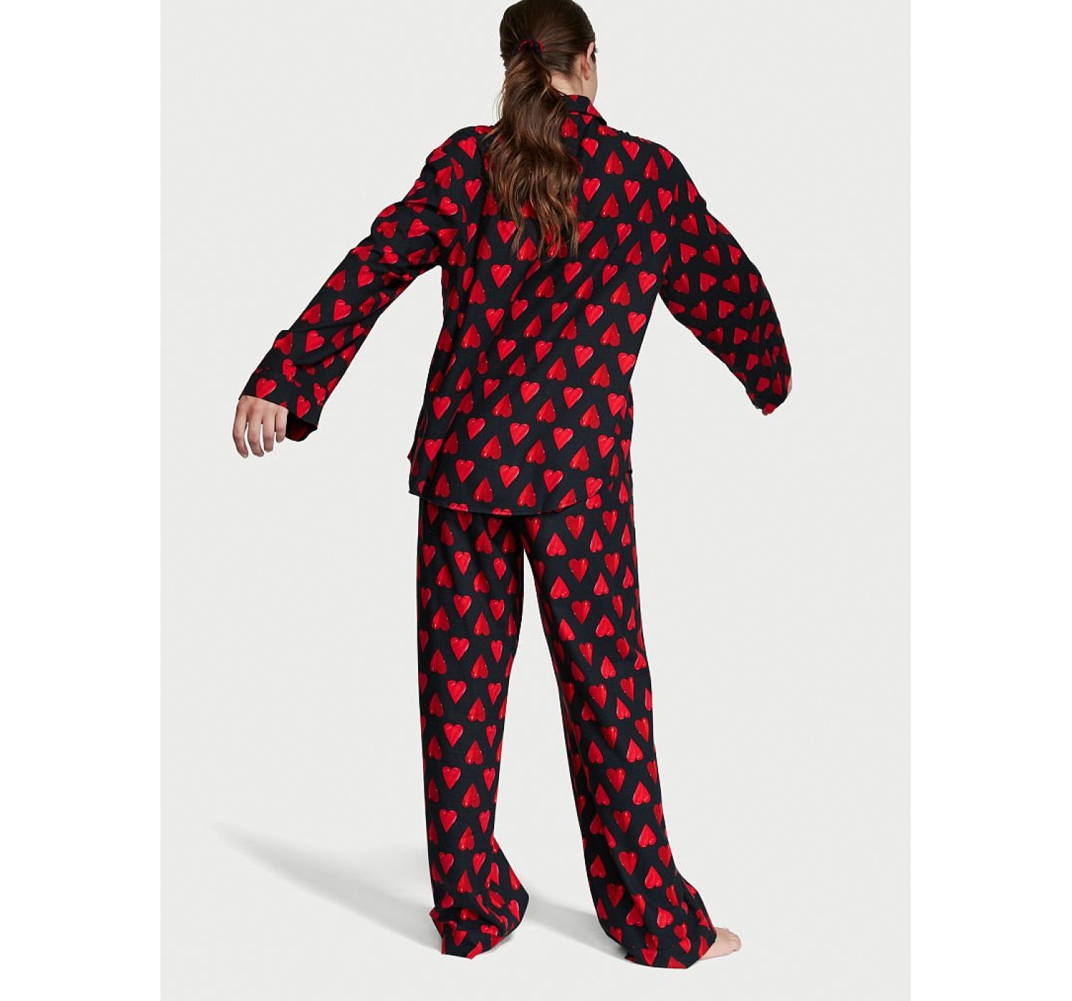 Пижама Victoria’s Secret Flannel Long PJ Set Black Painted Hearts