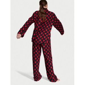 Пижама Victoria’s Secret Flannel Long PJ Set Black Painted Hearts