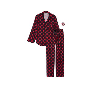 Пижама Victoria’s Secret Flannel Long PJ Set Black Painted Hearts