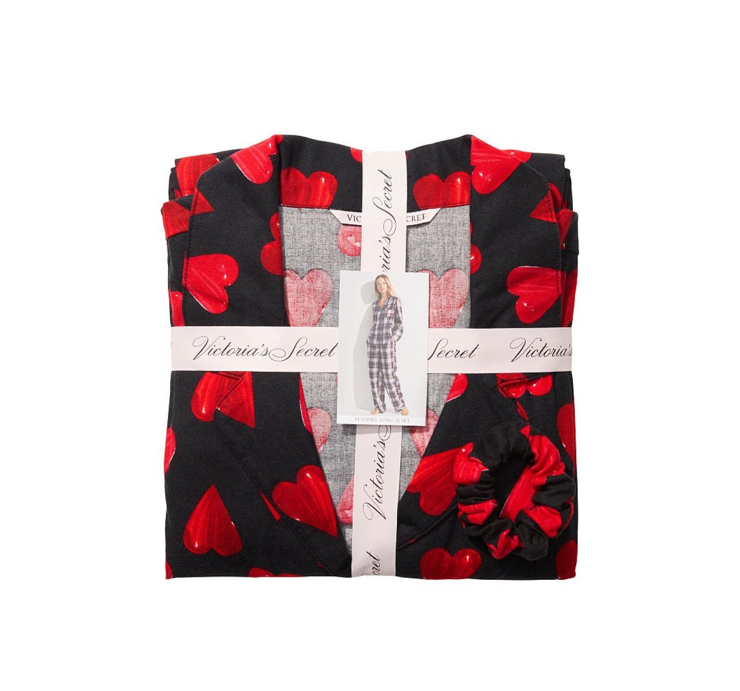 Пижама Victoria’s Secret Flannel Long PJ Set Black Painted Hearts