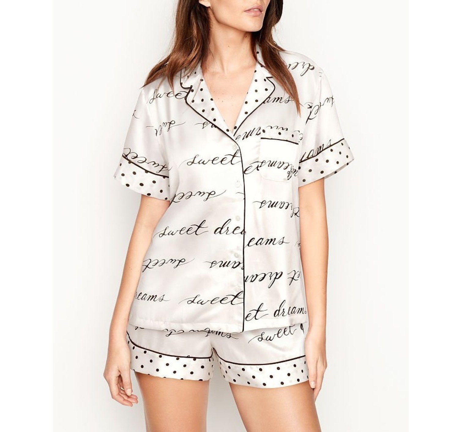 Піжама Victoria's Secret Satin Short PJ Set Logo VS print