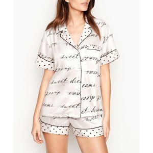 Піжама Victoria's Secret Satin Short PJ Set Logo VS print