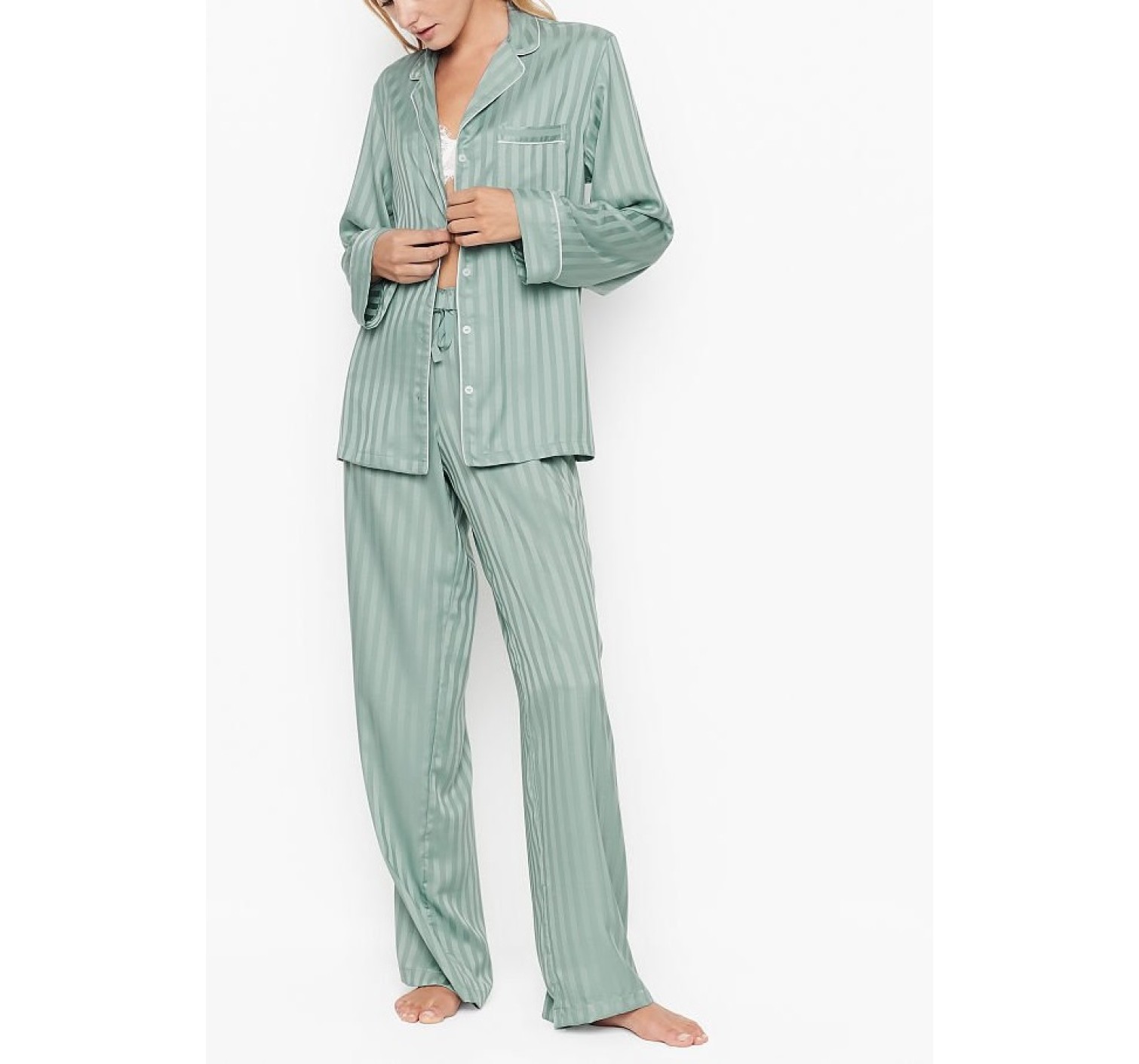 Піжама Victoria's Secret Satin Long PJ Set Stripes