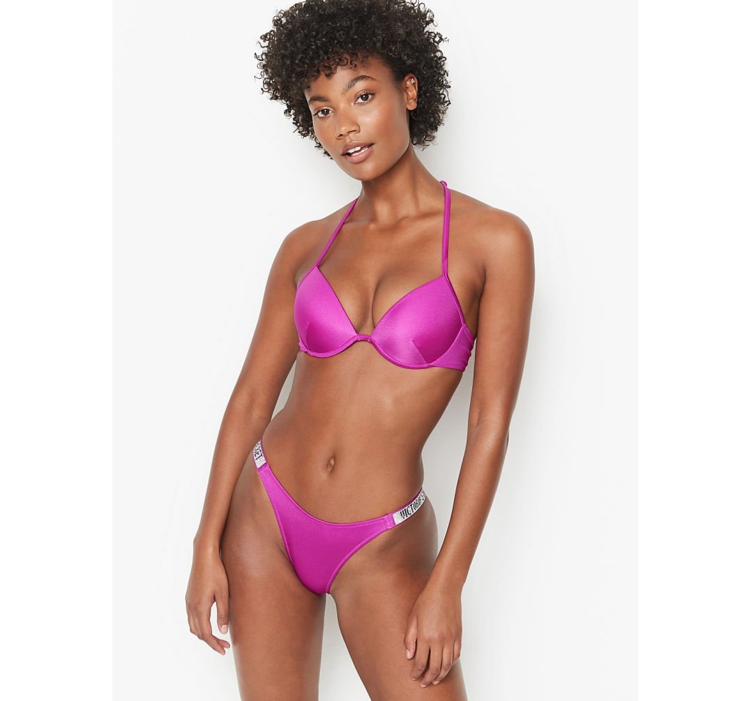 Купальник Вікторія Сікрет з пушап Shine Strap & Brazilian panty Fuchsia