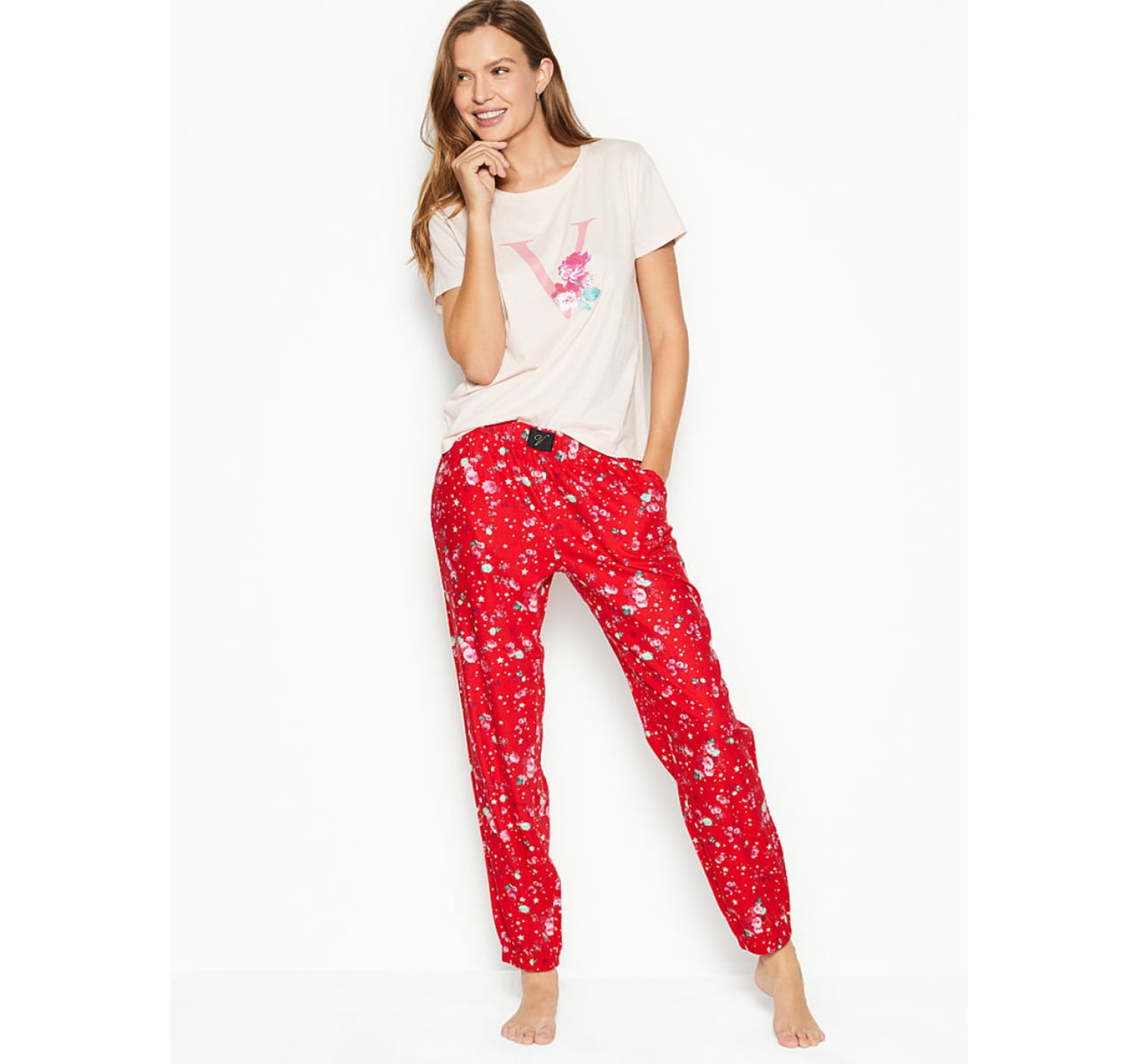 Піжама Victoria's Secret PJ Set Cotton &amp; Flannel Long Lounge Tee-jama