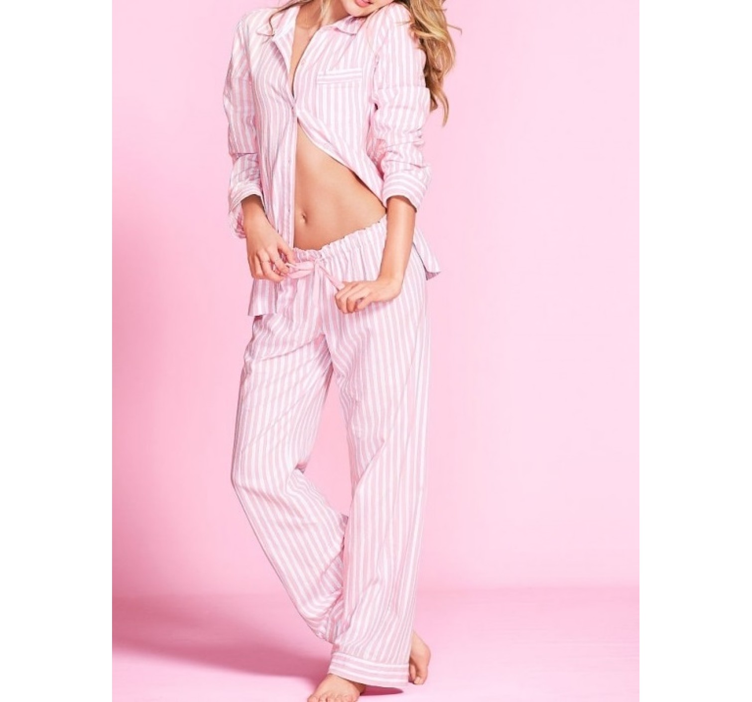 Фланелевая пижама Victoria’s Secret Flannel Long PJ Set в розовую полоску