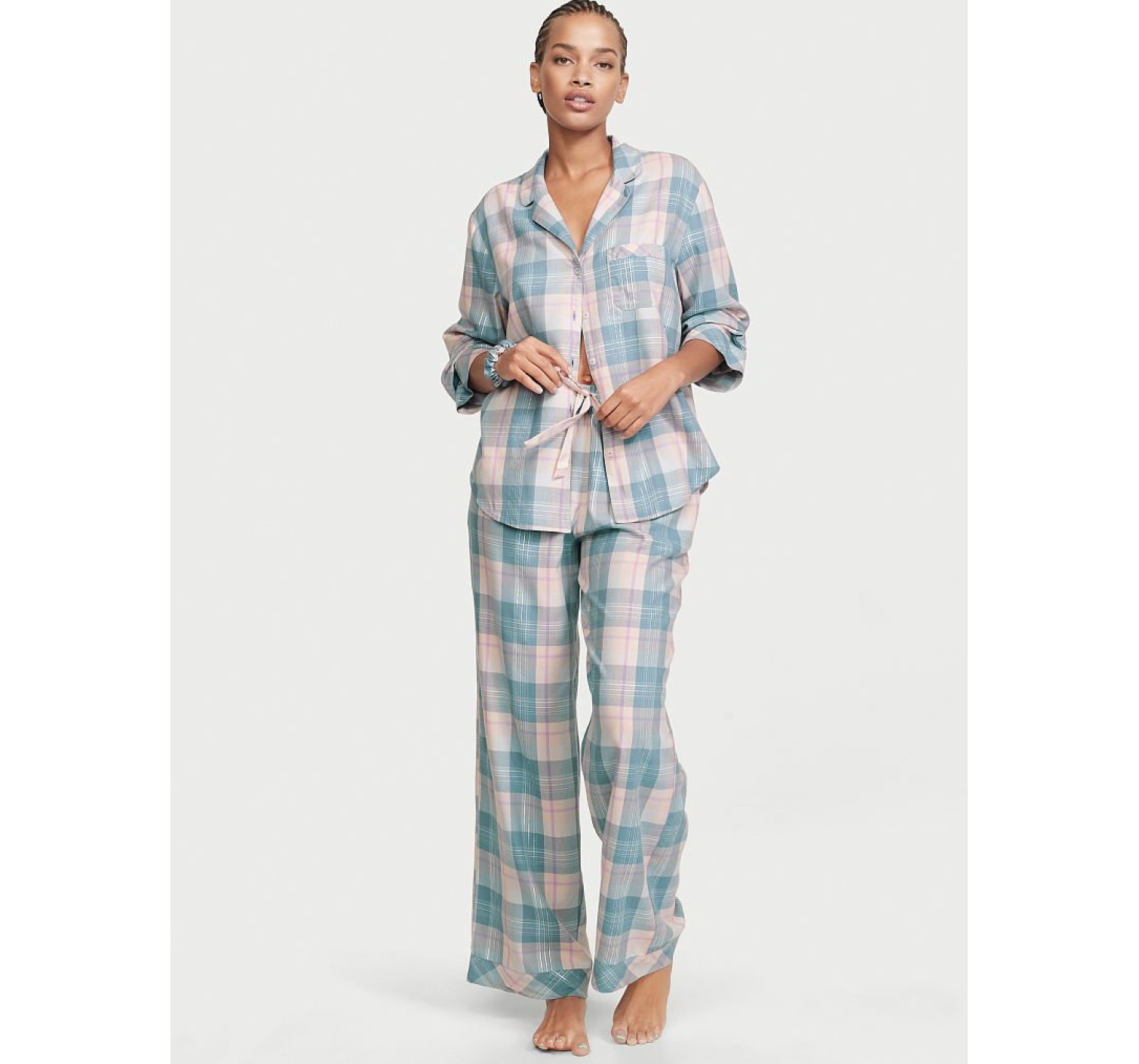 Пижама Victoria’s Secret Flannel Long PJ Set Blue Rose plaid