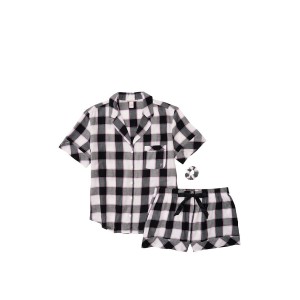 Пижама Victoria’s Secret Flannel Short PJ Set Black plaid