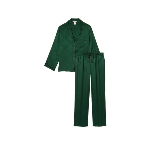 Сатиновая пижама Виктория Сикрет Satin Long Pj Set Green Logo