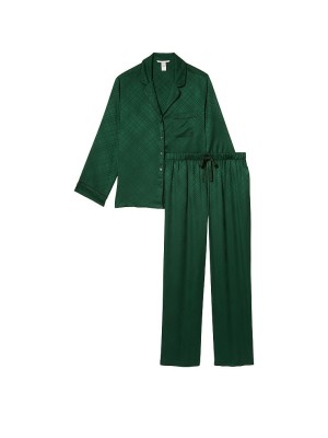 Сатиновая пижама Виктория Сикрет Satin Long Pj Set Green Logo
