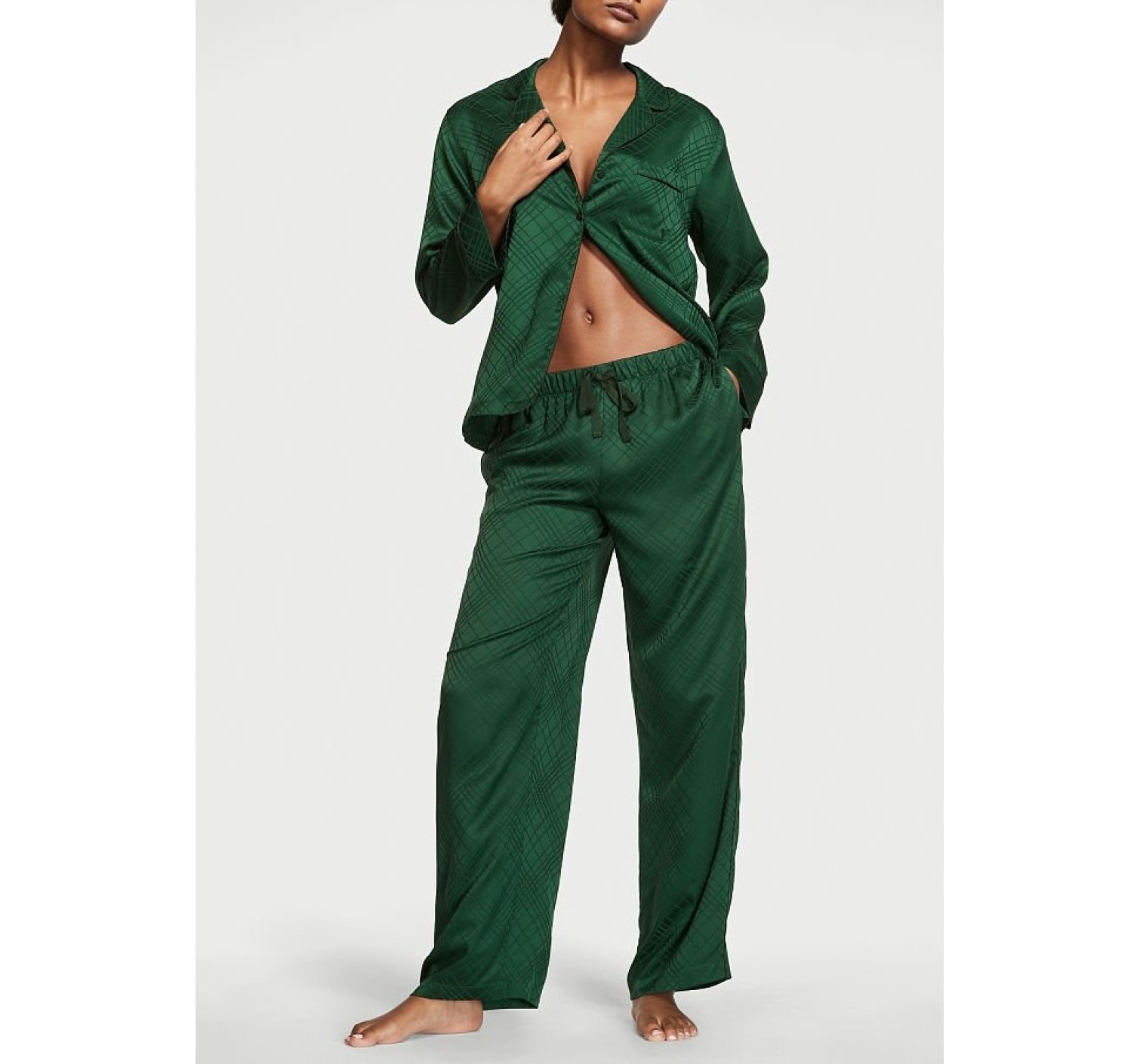 Сатиновая пижама Виктория Сикрет Satin Long Pj Set Green Logo