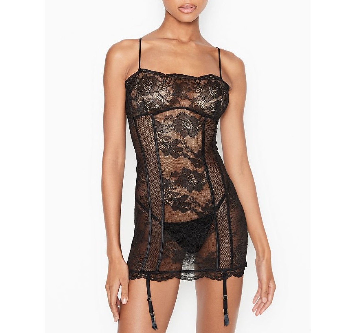 Пеньюар Victorias Secret Mixed Sheer Mesh & Lace Mini Slip Black