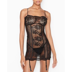 Пеньюар Victorias Secret Mixed Sheer Mesh & Lace Mini Slip Black