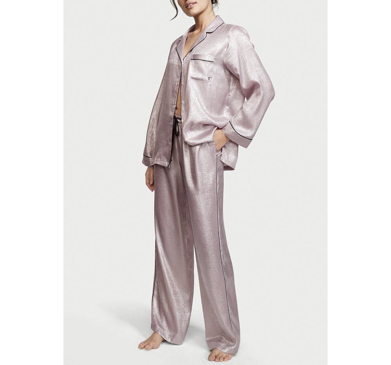 Сатиновая пижама VS Satin Long Pj Set Rose Gold