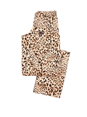 Шелковая Пижама Victoria’s Secret Silk Long PJ Set Leopard