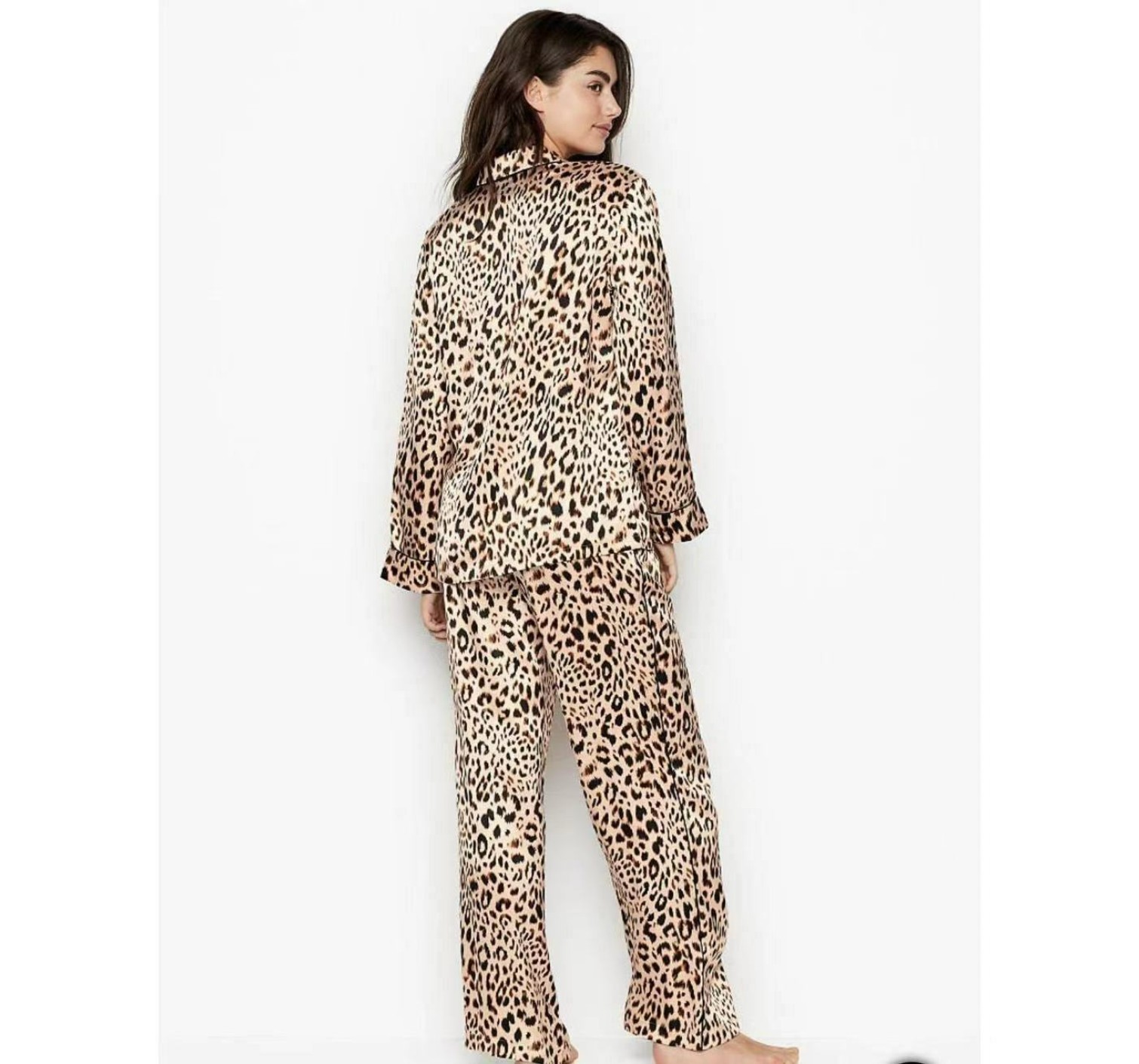 Шовкова Піжама Victoria's Secret Silk Long PJ Set Leopard