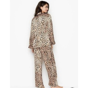 Шовкова Піжама Victoria's Secret Silk Long PJ Set Leopard