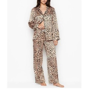 Шовкова Піжама Victoria's Secret Silk Long PJ Set Leopard