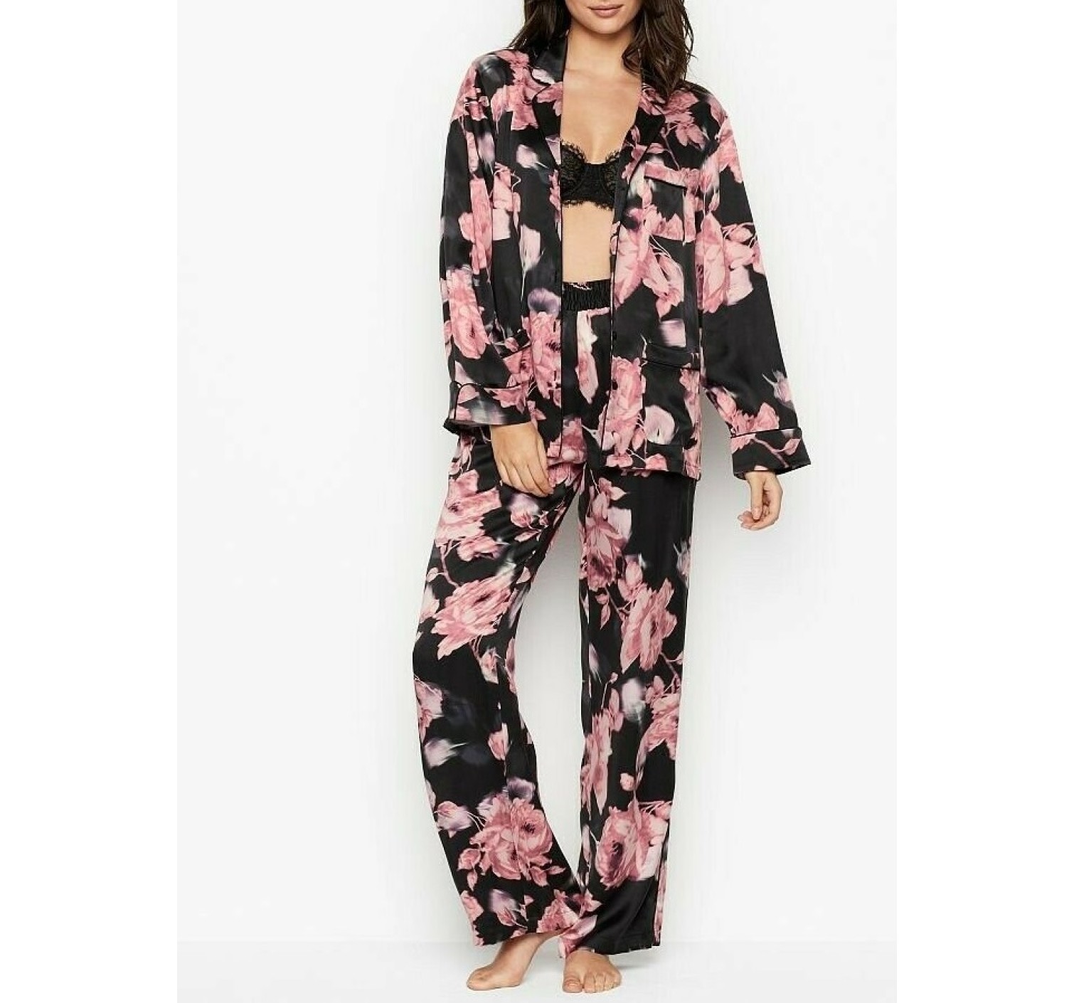 Шовкова Піжама Victoria's Secret Silk Long PJ Set Black