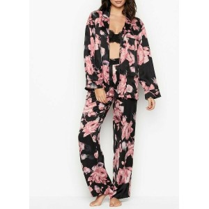 Шовкова Піжама Victoria's Secret Silk Long PJ Set Black