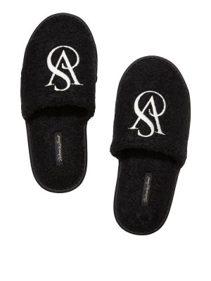 Домашние тапочки Victoria's Secret Logo Black Slippers