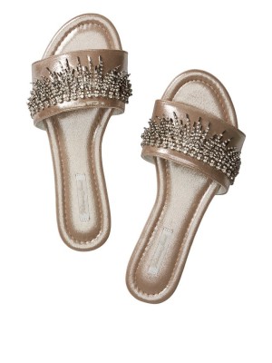 Домашние тапочки Victoria’s Secret Fringe Rhinestone Velvet Slides Gold