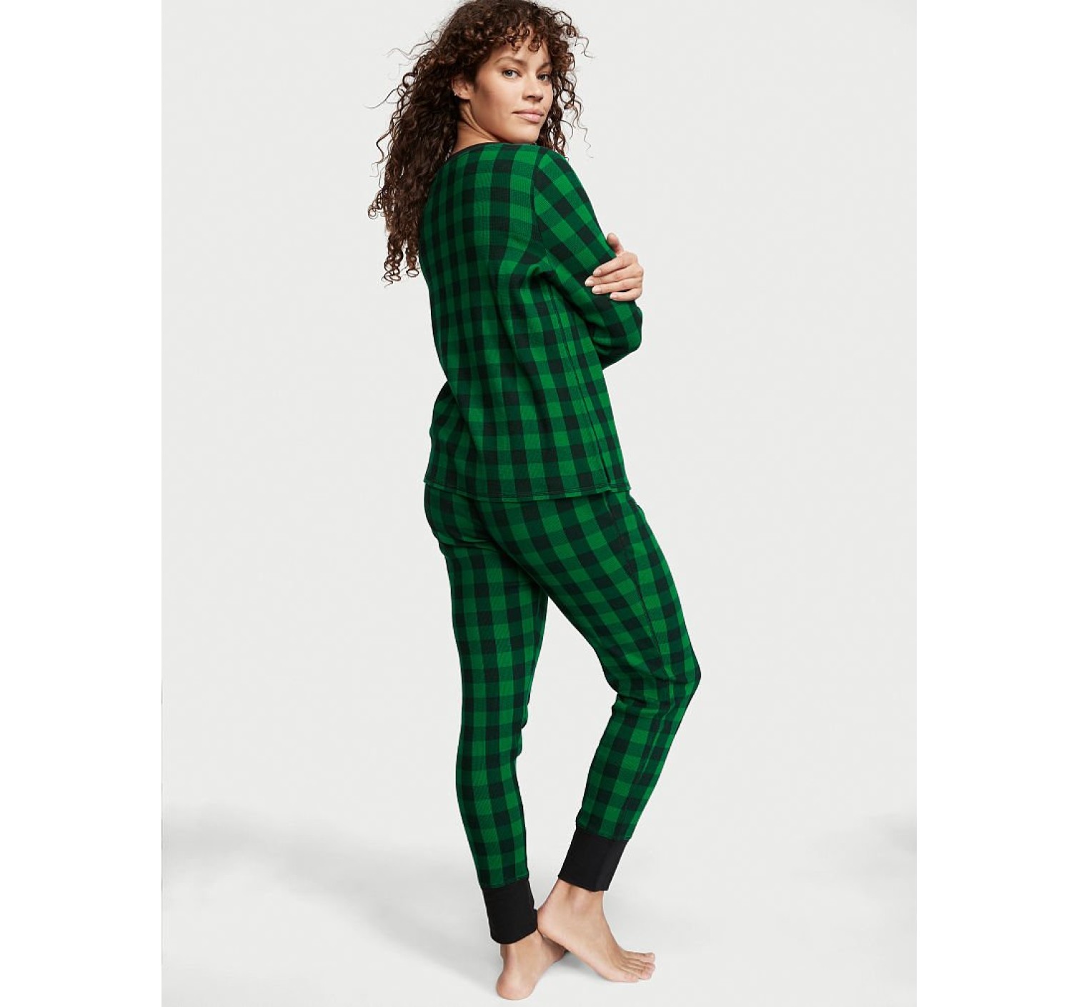 Піжама Victoria's Secret Thermal Long PJ Set Green plaid