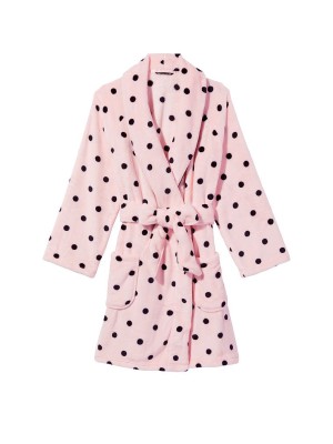 Плюшевый Халат Victoria’s Secret Logo Short Cozy Robe Angel Pink & Black dot
