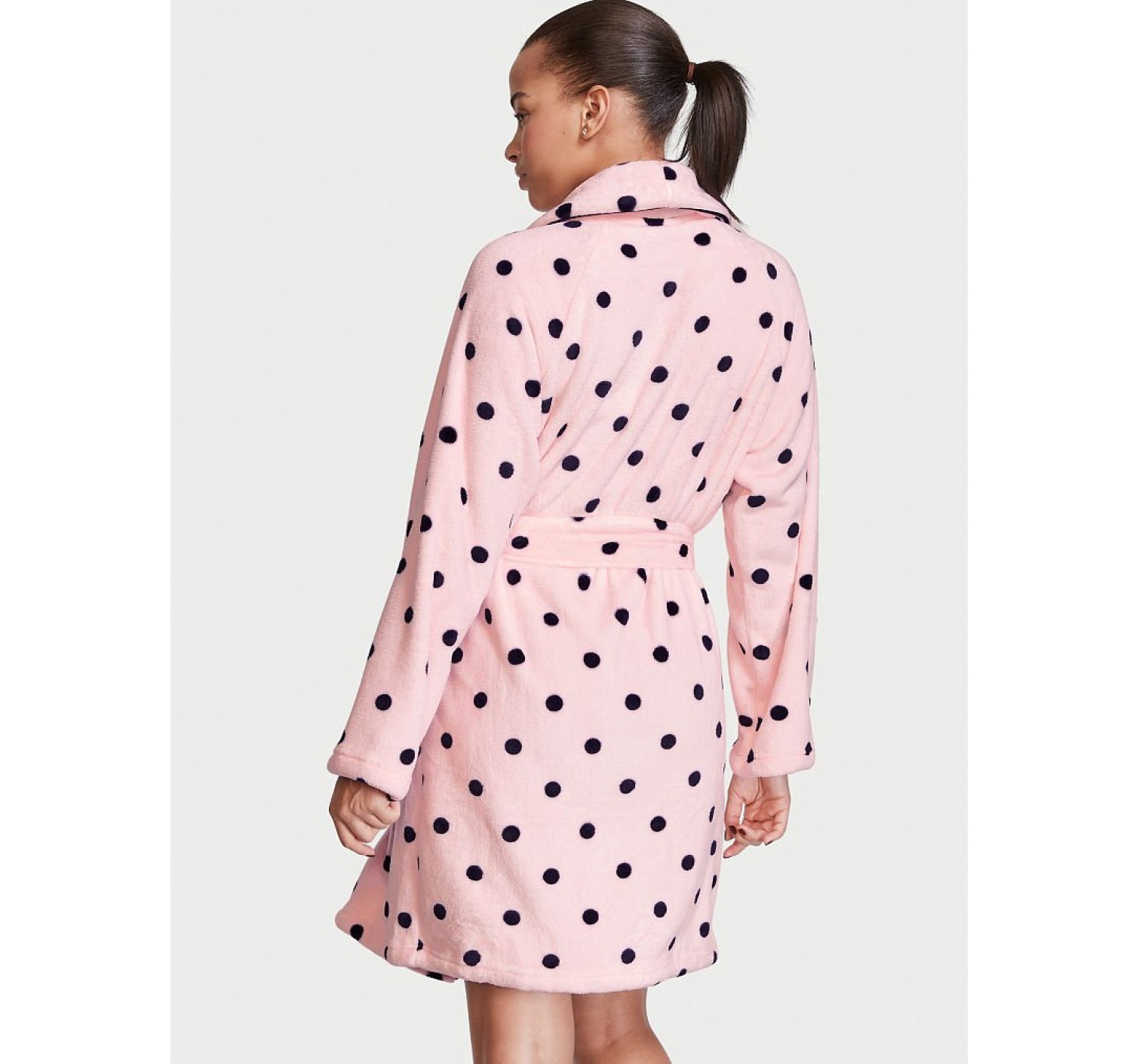 Плюшевый Халат Victoria’s Secret Logo Short Cozy Robe Angel Pink & Black dot