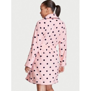 Плюшевый Халат Victoria’s Secret Logo Short Cozy Robe Angel Pink & Black dot