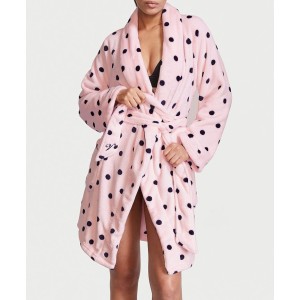 Плюшевый Халат Victoria’s Secret Logo Short Cozy Robe Angel Pink & Black dot