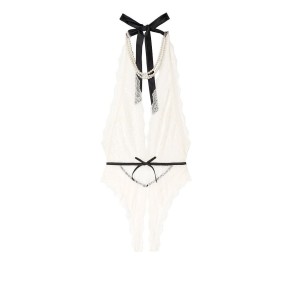 Кружевное боди Unlined Lace & Pearl Crotchless Teddy