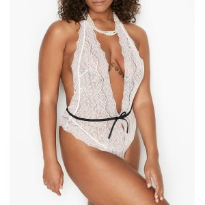Кружевное боди Unlined Lace & Pearl Crotchless Teddy