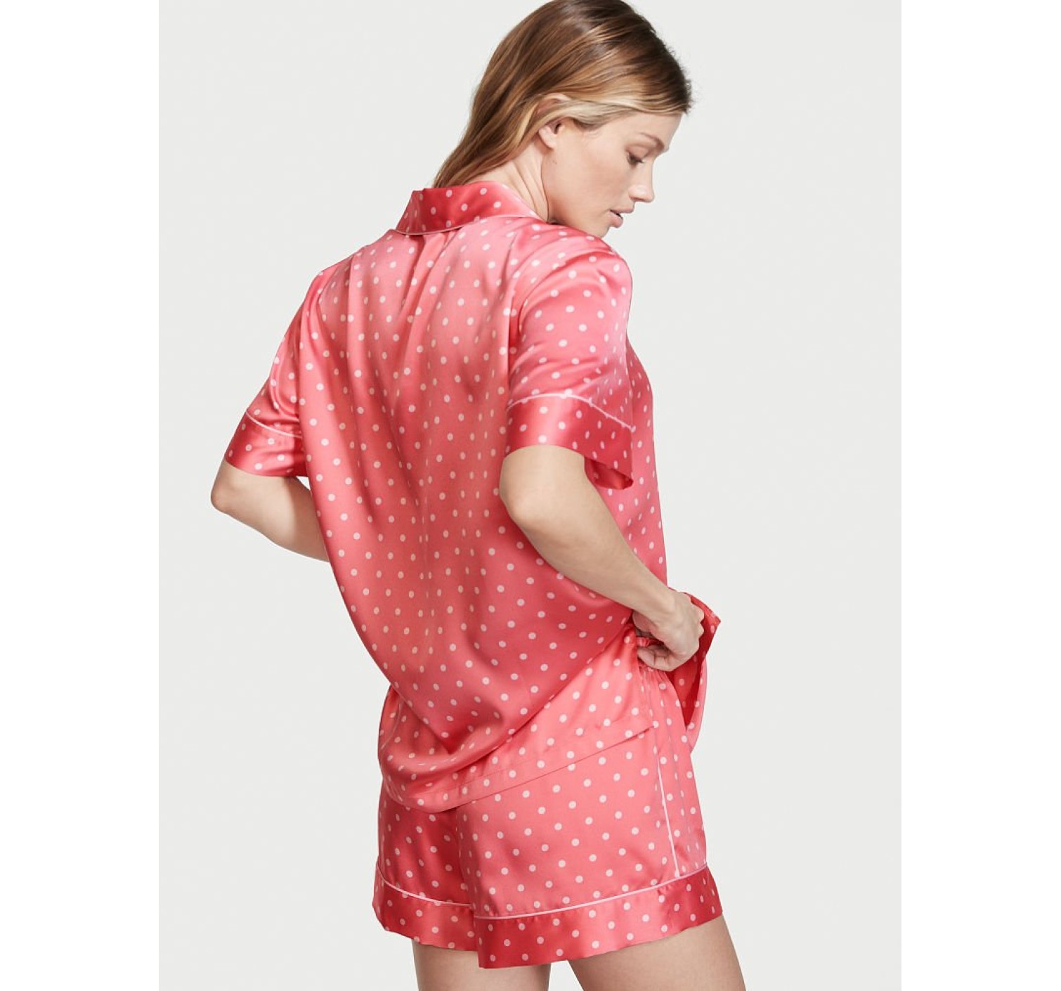 Пижама Cocktail Pink Polka Dot Satin Short PJ Set