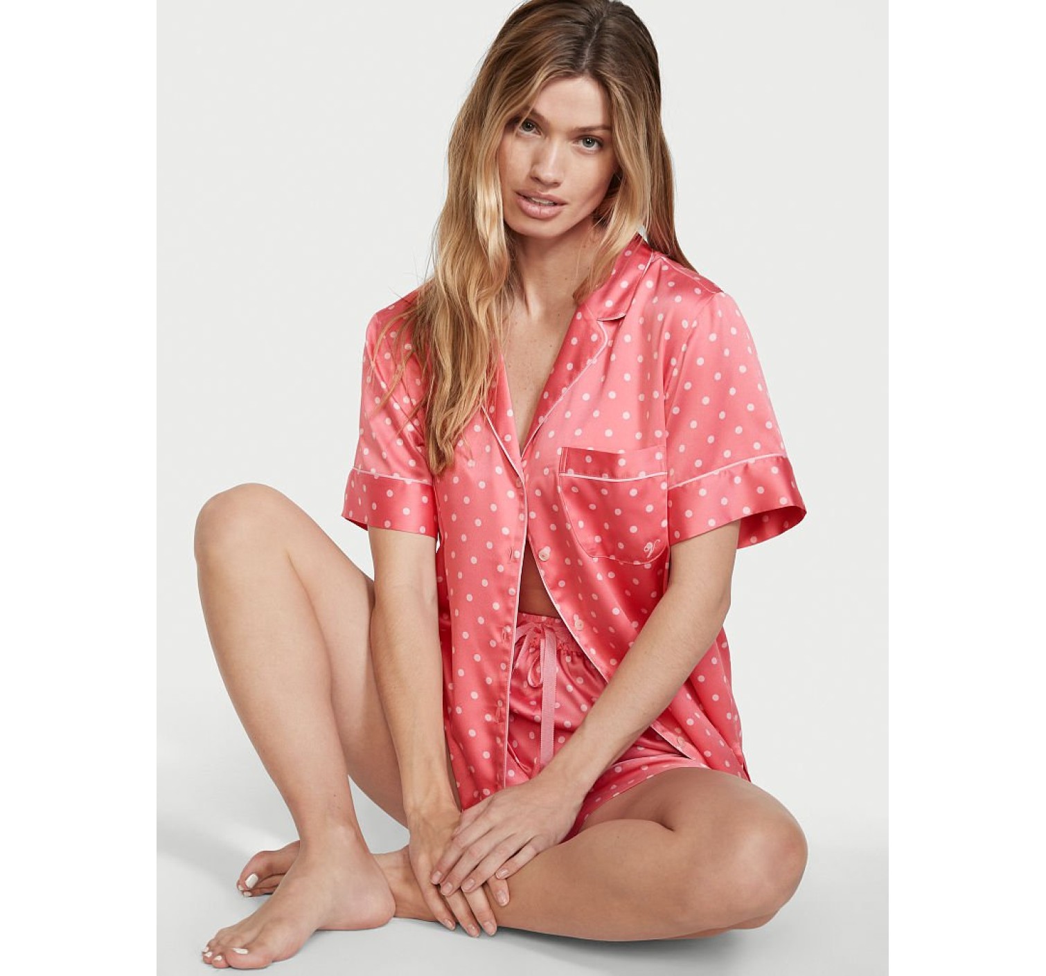 Пижама Cocktail Pink Polka Dot Satin Short PJ Set