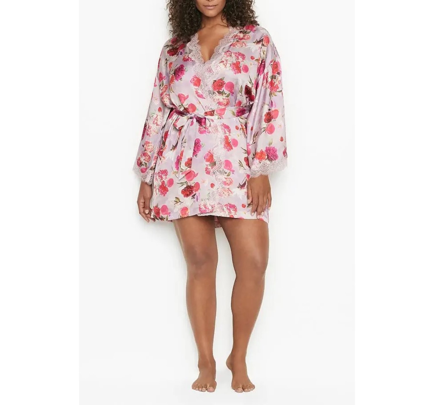 Сатиновий халат Victoria's Secret Lace Inset Robe Floral print
