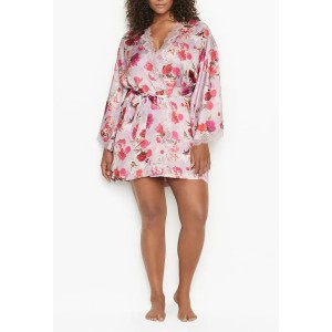 Сатиновий халат Victoria's Secret Lace Inset Robe Floral print