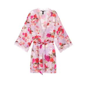 Сатиновий халат Victoria's Secret Lace Inset Robe Floral print