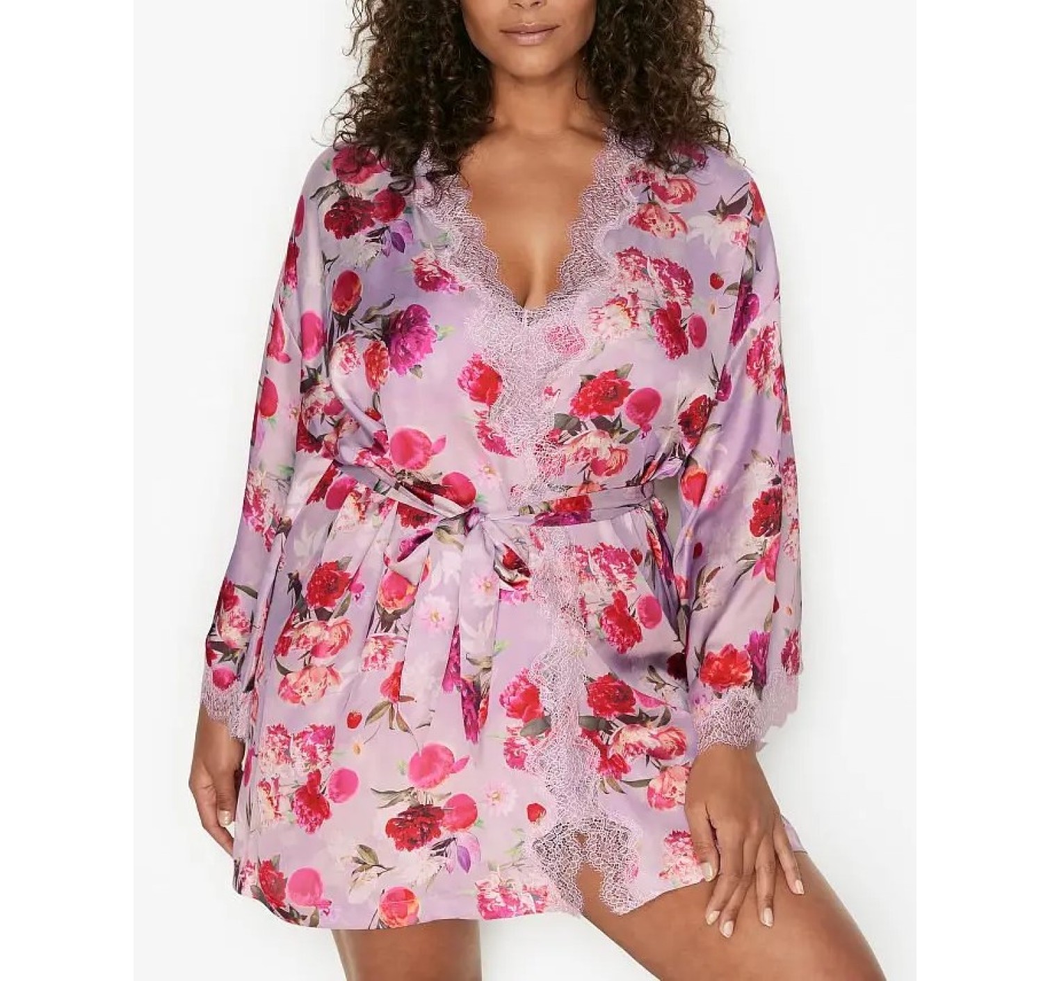 Сатиновий халат Victoria's Secret Lace Inset Robe Floral print