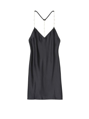 Пеньюар Victoria's Secret Satin Slip Dress Black Crystal