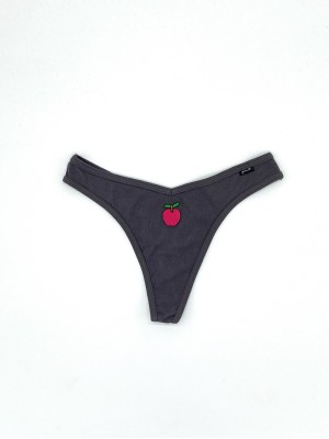 Трусики Grey Cotton Ribbed Thong panty Apple