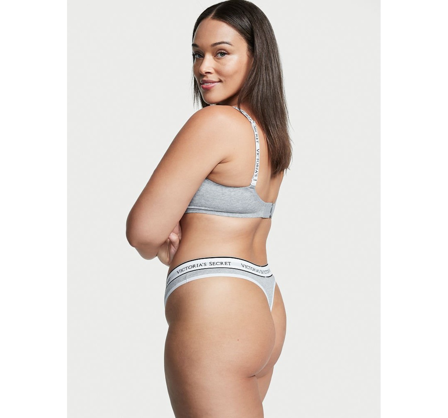 Трусики VS Stretch Cotton Logo Grey Thong Panty