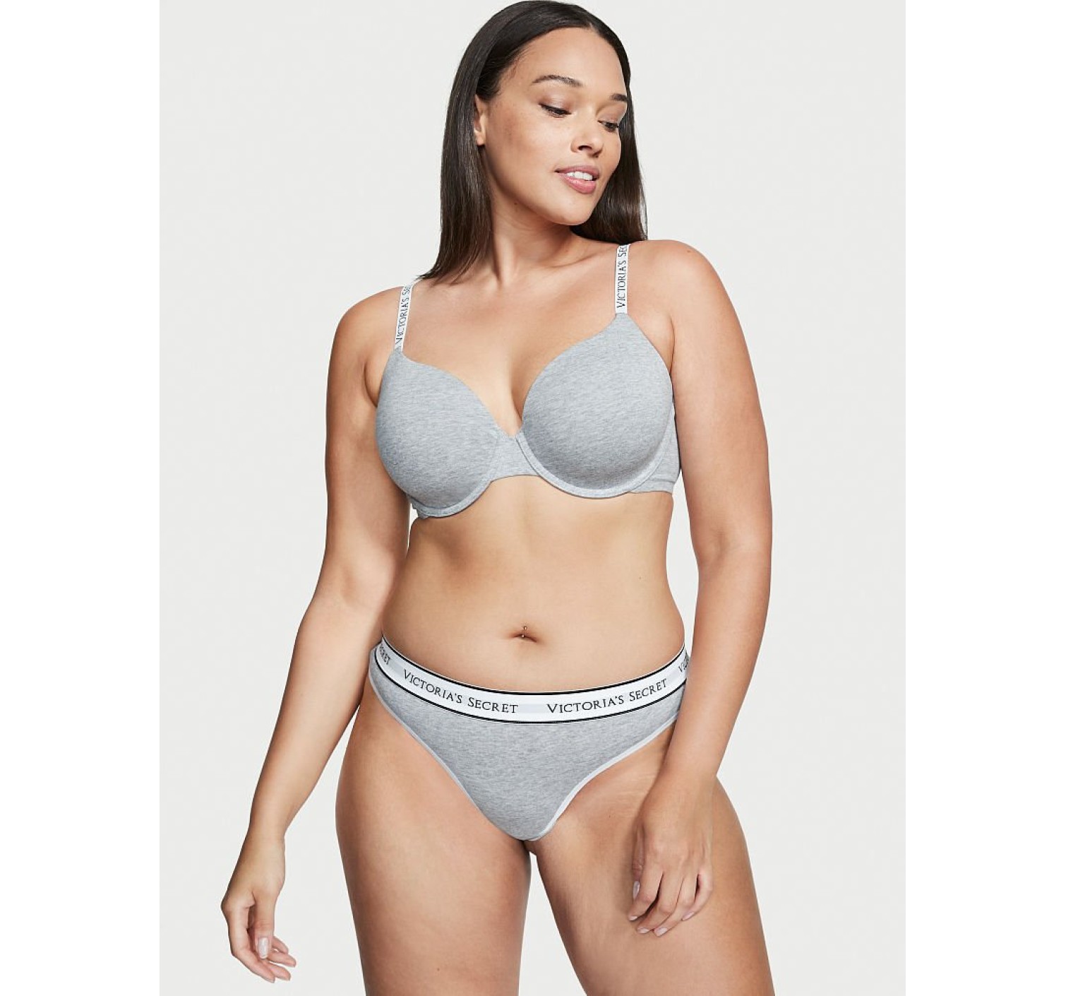 Трусики VS Stretch Cotton Logo Grey Thong Panty